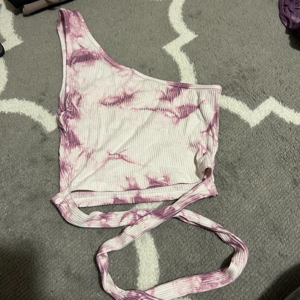 Garage Asymmetrical Tie-Dye Wrap Top